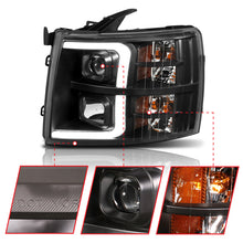 Load image into Gallery viewer, ANZO 111410 07-13 Chevrolet Silverado 1500 Plank Style Projector Headlights Black w/ Amber