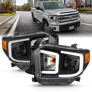 ANZO 111414 14-17 Toyota Tundra Plank Style Projector Headlights Black w/ Amber