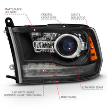 Load image into Gallery viewer, ANZO 111489 2009-2018 Dodge Ram 1500 Projector Headlights Plank Style Halo w/Switchback Matte Black