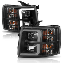 Load image into Gallery viewer, ANZO 111410 07-13 Chevrolet Silverado 1500 Plank Style Projector Headlights Black w/ Amber
