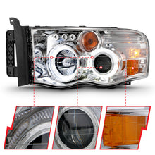 Load image into Gallery viewer, ANZO 111491 2002-2005 Dodge Ram 1500 Projector Headlights w/ Halo Chrome Clear Amber