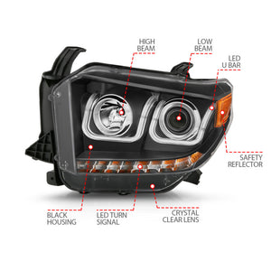 ANZO 111326 2014-2015 Toyota Tundra Projector Headlights w/ U-Bar Black w/ DRL