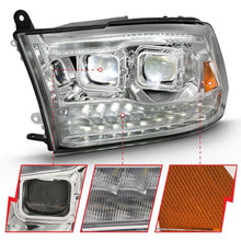 Load image into Gallery viewer, ANZO 111465 2009-2018 Dodge Ram 1500 Led Projector Plank Style Switchback H.L Halo Chrome Amber (OE Style)