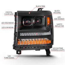Load image into Gallery viewer, ANZO 111420 16-18 Chevrolet Silverado 1500 LED Projector Headlights w/Plank Style Switchback Black w/ Amber