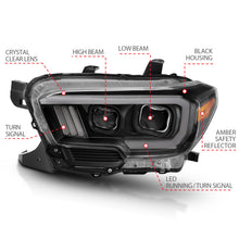 Load image into Gallery viewer, ANZO 111396 2016-2017 Toyota Tacoma Projector Headlights w/ Plank Style Switchback Black w/ Amber