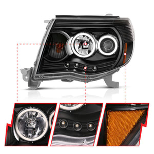 ANZO 121282 2005-2011 Toyota Tacoma Projector Headlights w/ Halo Black