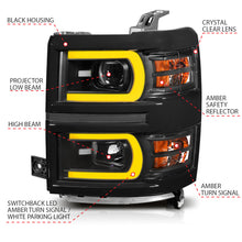 Load image into Gallery viewer, ANZO 111412 14-15 Chevrolet Silverado 1500 Projector Headlights w/ Plank Style Switchback Black w/ Amber