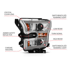 Load image into Gallery viewer, ANZO 111358 2015-2017 Ford F-150 Projector Headlights w/ Plank Style Switchback Chrome w/ Amber