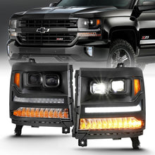 Load image into Gallery viewer, ANZO 111420 16-18 Chevrolet Silverado 1500 LED Projector Headlights w/Plank Style Switchback Black w/ Amber