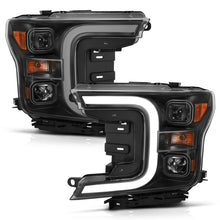 Load image into Gallery viewer, ANZO 111398 18-19 Ford F-150 Projector Headlights w/Plank Style Switchback Black w/Amber