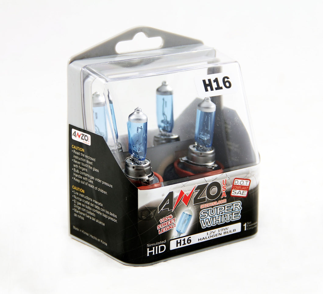 ANZO 809059 ANZO Halogen Bulbs Universal H16 12V 19W Super White Twin Pack