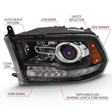 Load image into Gallery viewer, ANZO 111439 2009-2018 Dodge Ram 1500 Projector Plank Style Switchback H.L Halo Black Amber (OE Style)