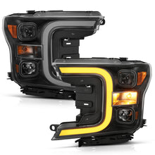 Load image into Gallery viewer, ANZO 111398 18-19 Ford F-150 Projector Headlights w/Plank Style Switchback Black w/Amber
