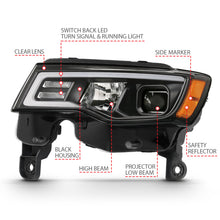 Load image into Gallery viewer, ANZO 111418 2017-2018 Jeep Grand Cherokee Projector Headlights w/ Plank Style Switchback - Black w/ Amber