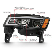 Load image into Gallery viewer, ANZO 111418 2017-2018 Jeep Grand Cherokee Projector Headlights w/ Plank Style Switchback - Black w/ Amber