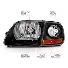 Load image into Gallery viewer, ANZO 111460 1997-2003 Ford F150 Crystal Headlight Black w/ Parking Light