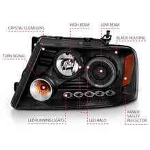 Load image into Gallery viewer, ANZO 111028 2004-2008 Ford F-150 Projector Headlights w/ Halo and LED Black