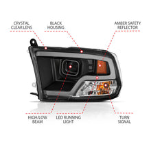 Load image into Gallery viewer, ANZO 111404 09-18 Dodge Ram 1500 Plank Style Projector Headlights Black w/ Halo