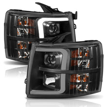 Load image into Gallery viewer, ANZO 111410 07-13 Chevrolet Silverado 1500 Plank Style Projector Headlights Black w/ Amber