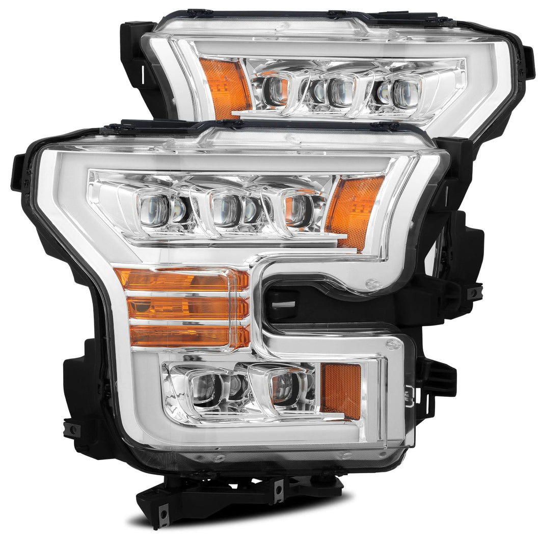 AlphaRex 15-17 Ford F150  LED Projector Headlights Plank Style Design Chrome w/ Activation Sequential Signal