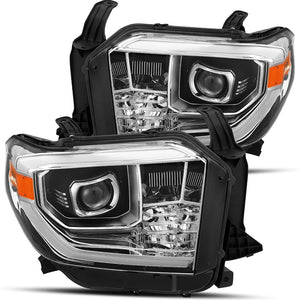 14-19 Toyota Tundra Projector Headlights Plank Style Design Chrome Accent  Black w/ Activation Light