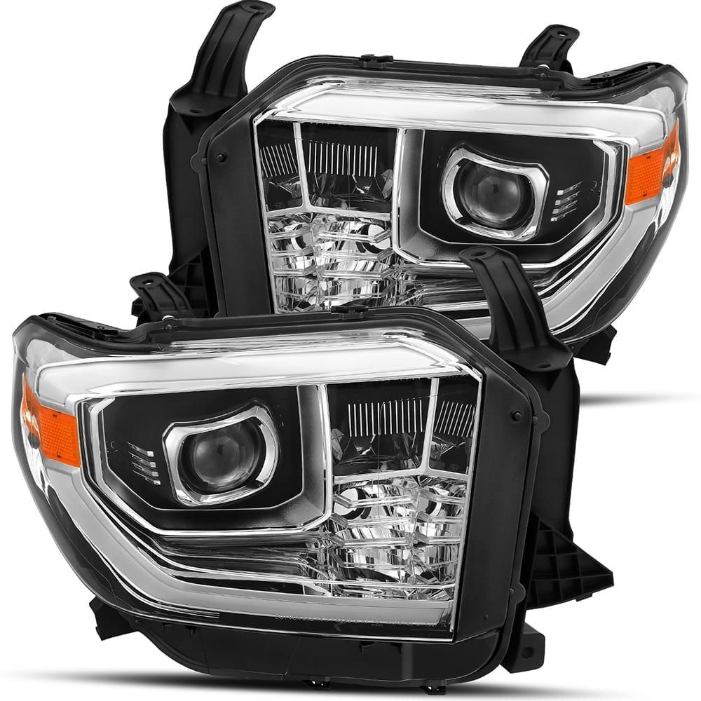 14-19 Toyota Tundra Projector Headlights Plank Style Design Chrome Accent  Black w/ Activation Light