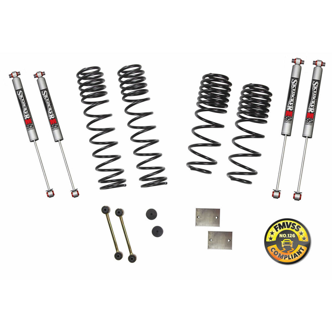 Suspension Lift Kit w/Shock 1-1.5 Inch Lift 18-19 Jeep Wrangler W/Frt. And Rear Dual Rate/Long Travel Series Coil Springs Extended Sway Bar End Links Grade 8 Mounting Hdwr M95 Monotube Shocks Skyjacker