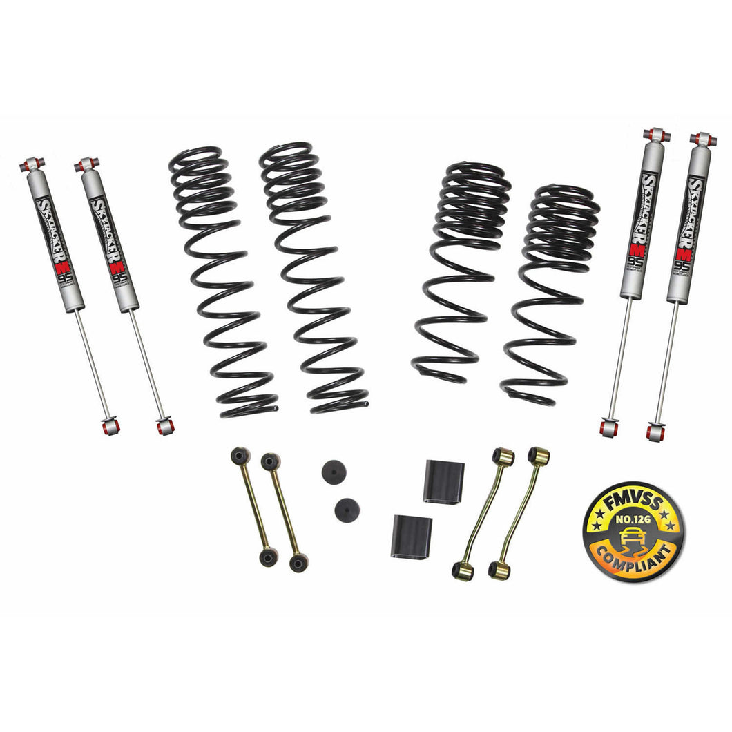 Suspension Lift Kit w/Shock 2-2.5 Inch Lift 18-19 Jeep Wrangler W/Ft. And R. Dual Rate/Long Travel Series Coil Springs Extended Sway Bar End Links M95 Monotube Shocks Skyjacker