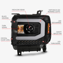 Load image into Gallery viewer, ANZO 111487 2014-2015 Gmc Sierra 1500 Projector Headlight Plank Style Black w/ Switchback (Halogen Type)