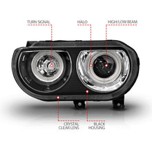 Load image into Gallery viewer, ANZO 121308 2008-2014 Dodge Challenger Projector Headlights w/ Halo Black (CCFL)