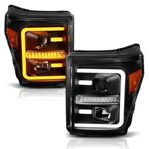 ANZO 111406 2011-2016 Ford F250 Projector Headlights w/ Plank Style Switchback Black w/ Amber