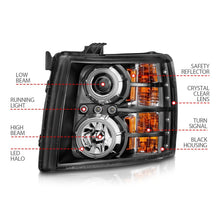 Load image into Gallery viewer, ANZO 111107 2007-2013 Chevrolet Silverado 1500 Projector Headlights w/ Halo Black