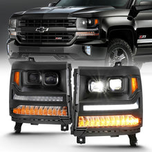 Load image into Gallery viewer, ANZO 111420 16-18 Chevrolet Silverado 1500 LED Projector Headlights w/Plank Style Switchback Black w/ Amber