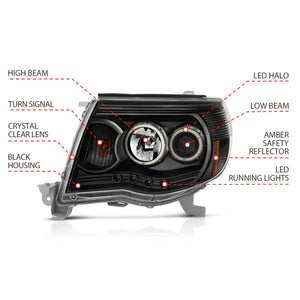 ANZO 121282 2005-2011 Toyota Tacoma Projector Headlights w/ Halo Black