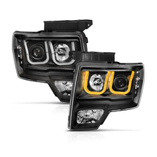 Load image into Gallery viewer, ANZO 111383 2009-2014 Ford F-150 Projector Headlights w/ U-Bar Switchback Black w/ Amber