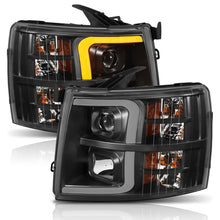 Load image into Gallery viewer, ANZO 111410 07-13 Chevrolet Silverado 1500 Plank Style Projector Headlights Black w/ Amber