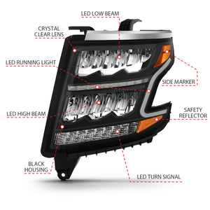 ANZO 111478 15-20 Chevy Tahoe/Suburban LED Light Bar Style Headlights Black w/Sequential w/DRL w/Amber