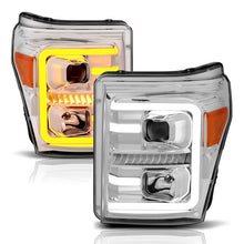 Load image into Gallery viewer, ANZO 111407 11-16 Ford F-250/F-350/F-450 Projector Headlights w/ Plank Style Switchback Chrome w/Amber