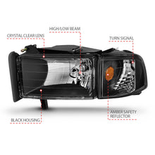 Load image into Gallery viewer, ANZO 111067 1994-2001 Dodge Ram Crystal Headlights Black