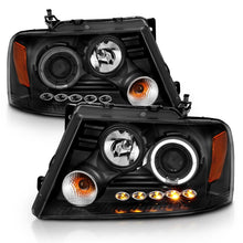 Load image into Gallery viewer, ANZO 111028 2004-2008 Ford F-150 Projector Headlights w/ Halo and LED Black