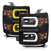 Load image into Gallery viewer, ANZO 111412 14-15 Chevrolet Silverado 1500 Projector Headlights w/ Plank Style Switchback Black w/ Amber