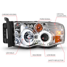 Load image into Gallery viewer, ANZO 111491 2002-2005 Dodge Ram 1500 Projector Headlights w/ Halo Chrome Clear Amber