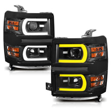 Load image into Gallery viewer, ANZO 111412 14-15 Chevrolet Silverado 1500 Projector Headlights w/ Plank Style Switchback Black w/ Amber
