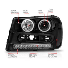 Load image into Gallery viewer, ANZO 111127 2002-2009 Chevrolet Trailblazer Projector Headlights w/ Halo Black