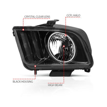 Load image into Gallery viewer, ANZO 121033 2005-2009 Ford Mustang Crystal Headlights w/ Halo Black (CCFL)