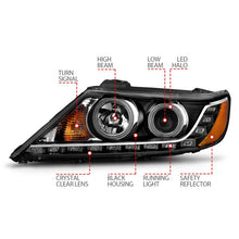 Load image into Gallery viewer, ANZO 111248 2011-2013 Kia Sorento Projector Headlights w/ Halo Black (CCFL)