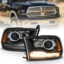 Load image into Gallery viewer, ANZO 111489 2009-2018 Dodge Ram 1500 Projector Headlights Plank Style Halo w/Switchback Matte Black