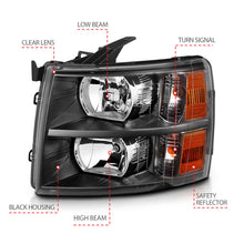 Load image into Gallery viewer, ANZO 111393 2007-2013 Chevrolet Silverado Crystal Headlights Black