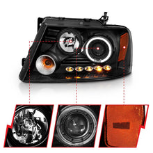 Load image into Gallery viewer, ANZO 111028 2004-2008 Ford F-150 Projector Headlights w/ Halo and LED Black