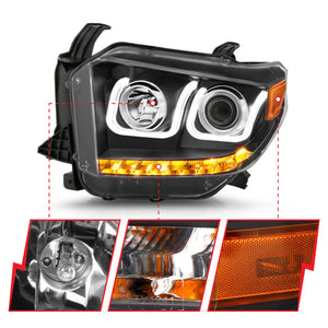 ANZO 111326 2014-2015 Toyota Tundra Projector Headlights w/ U-Bar Black w/ DRL